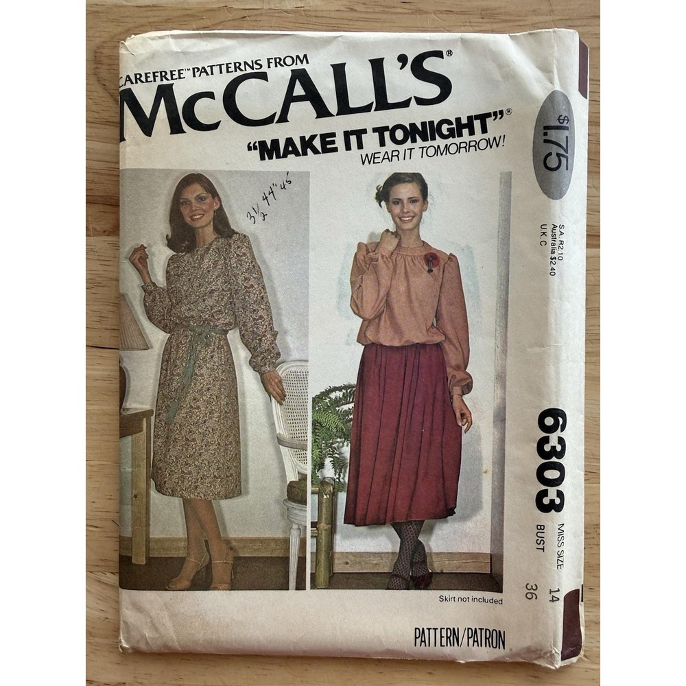 McCall's Make It Tonight Wear It Tomorrow Pattern 6303‎ Misses' Dress, Top Sz 14